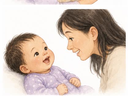 Baby smiling with a caregiver