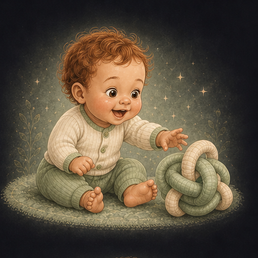 Storybook six-month-old avatar sitting and exploring