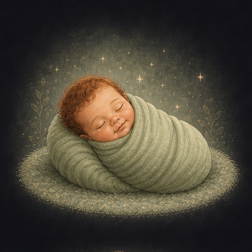 Storybook newborn avatar resting with a caregiver nearby