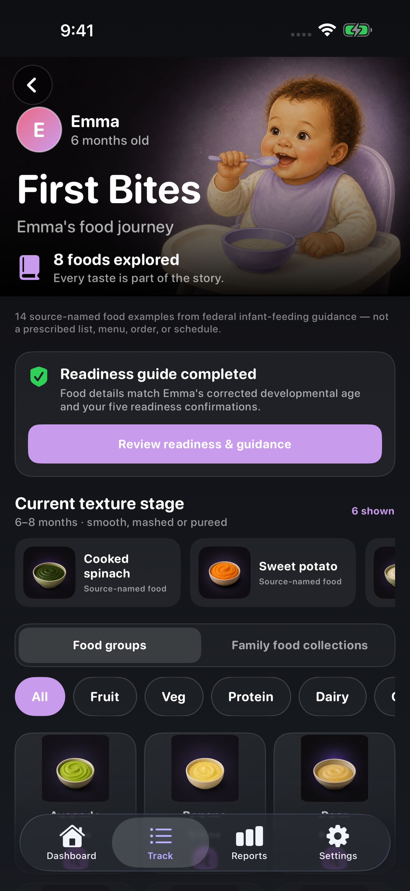 Lullalog First Bites food journey with readiness and texture-stage guidance