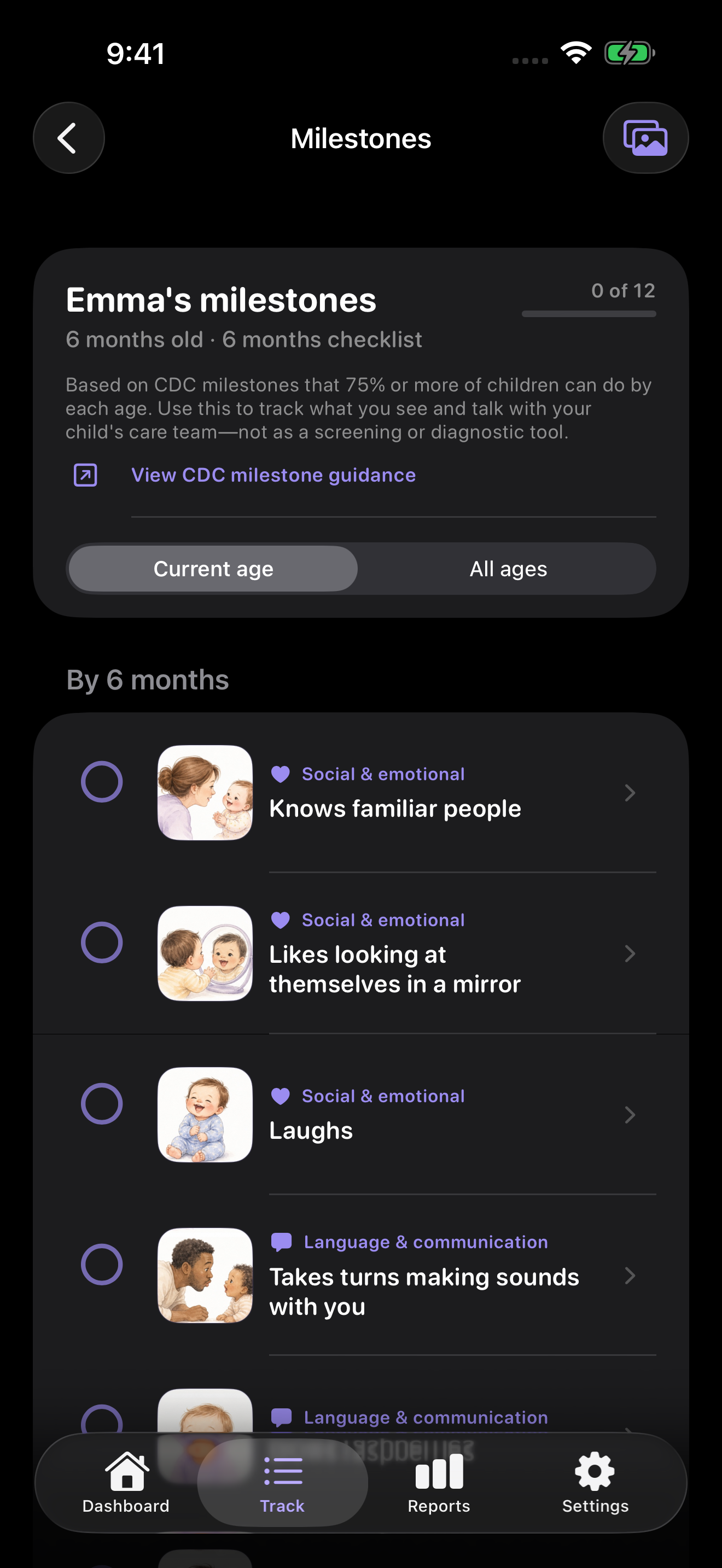 Lullalog age-based milestone checklist