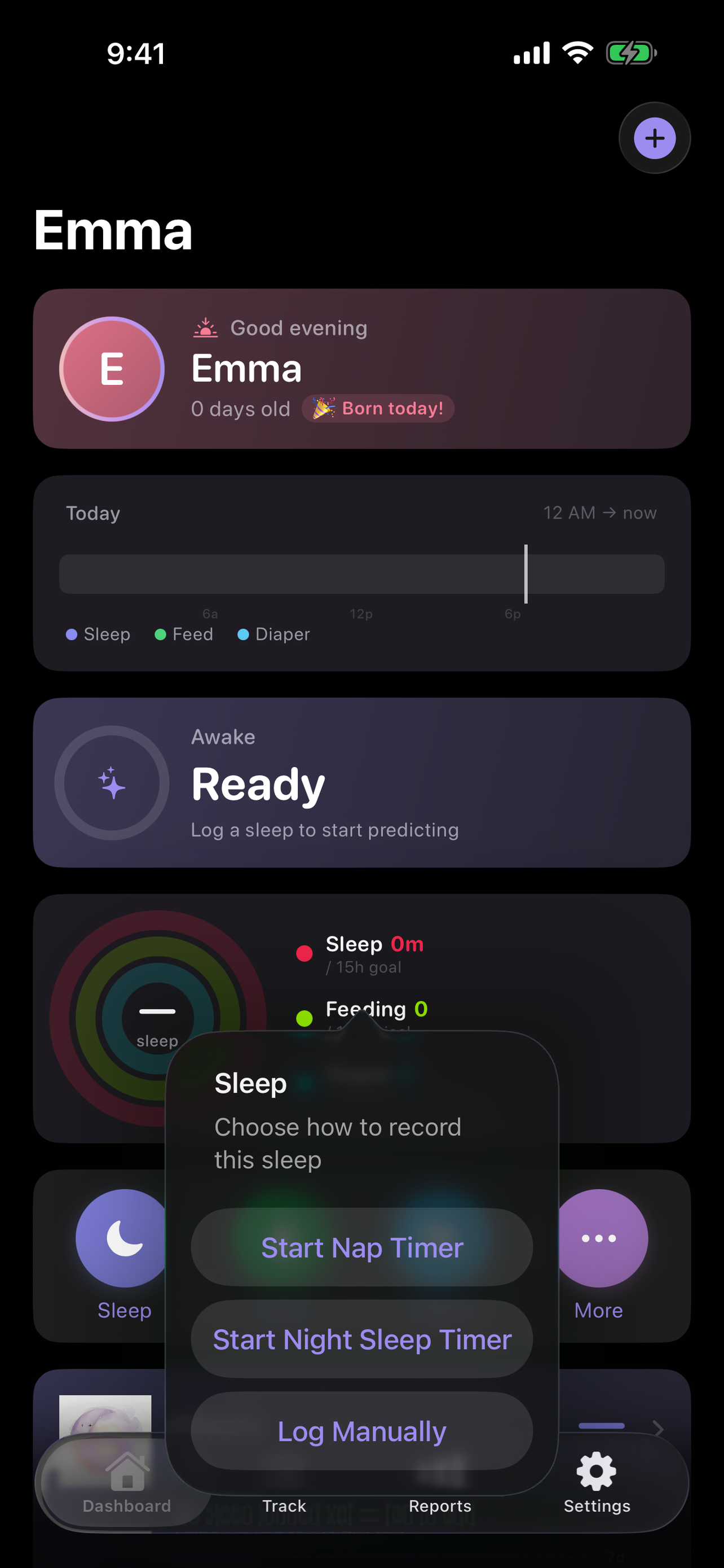 Lullalog baby sleep timer and current sleep session on iPhone
